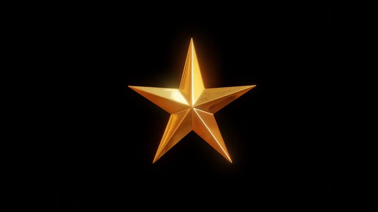 金色金属星或圣诞装饰对象在黑色背景与闪亮的星星奖章。3 d渲染。视频下载
