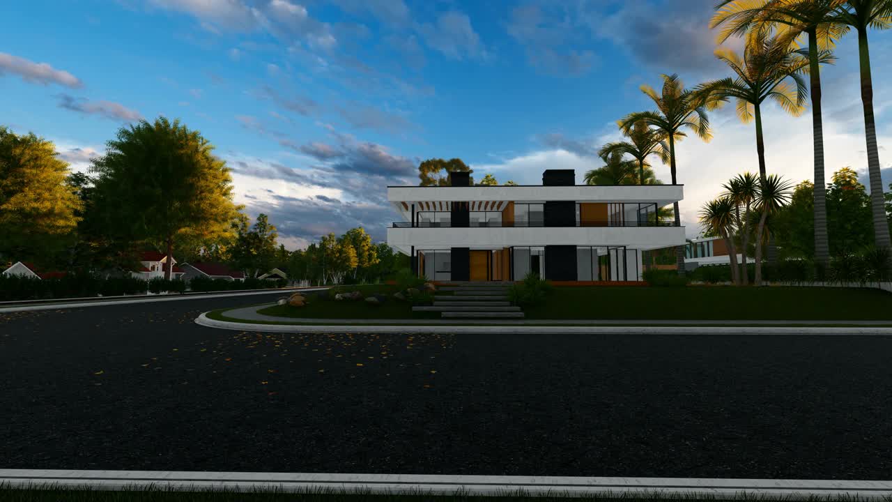 一个热带岛屿上的3D现代别墅视频下载