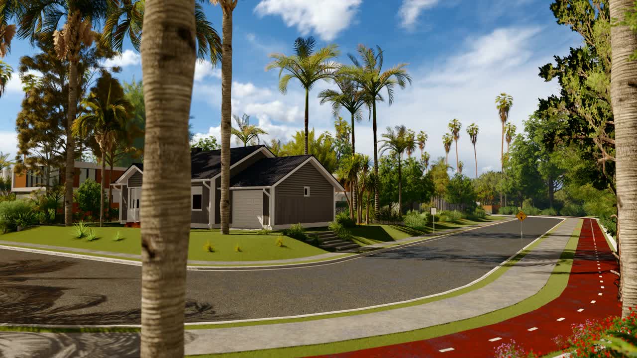 热带岛屿上的一条街角，有别墅视频下载