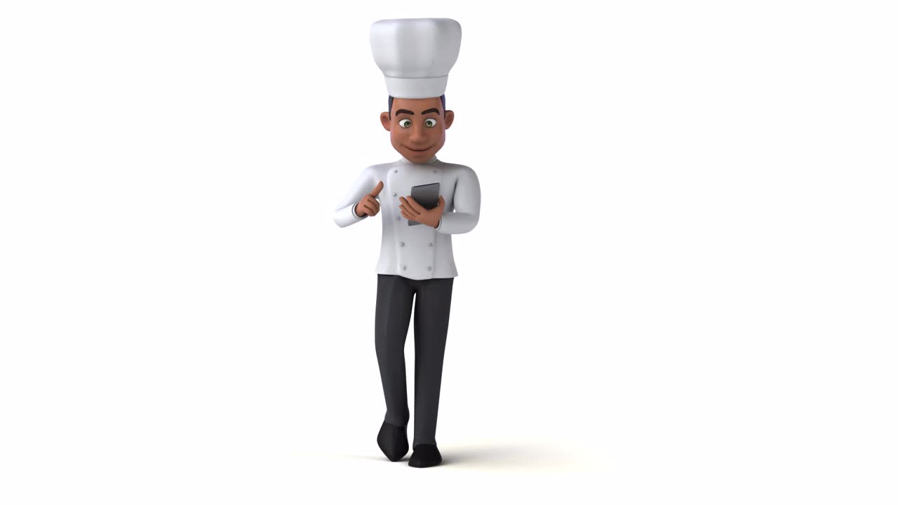 有趣的3D卡通厨师与智能手机行走视频下载