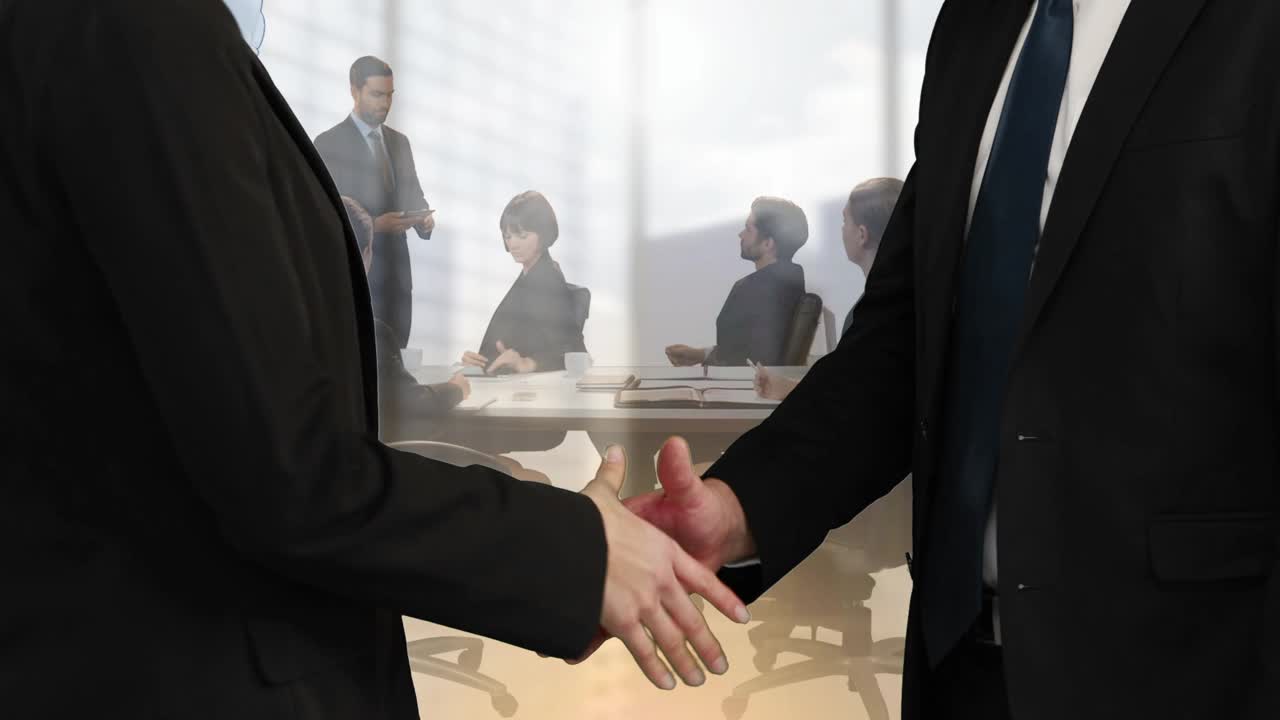 商人和女商人在办公室握手的动画视频素材
