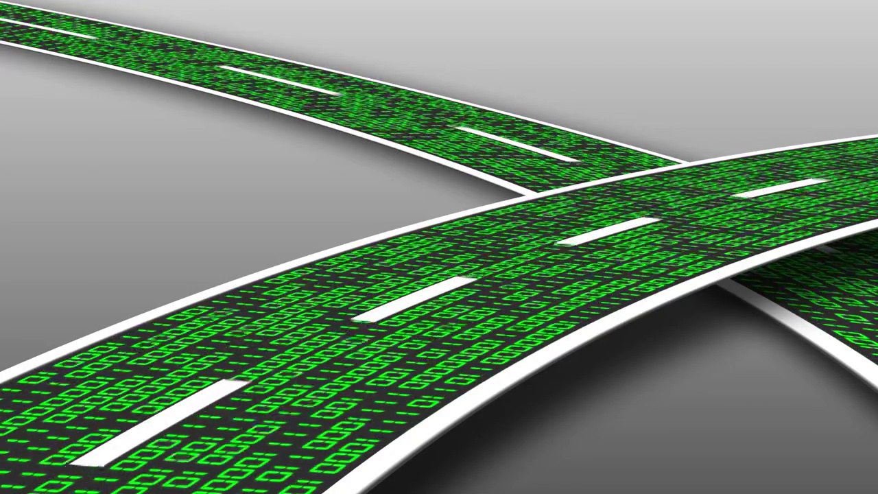 高速公路上的数字数据流-绿色的随机变化二进制码数字的移动序列视频下载