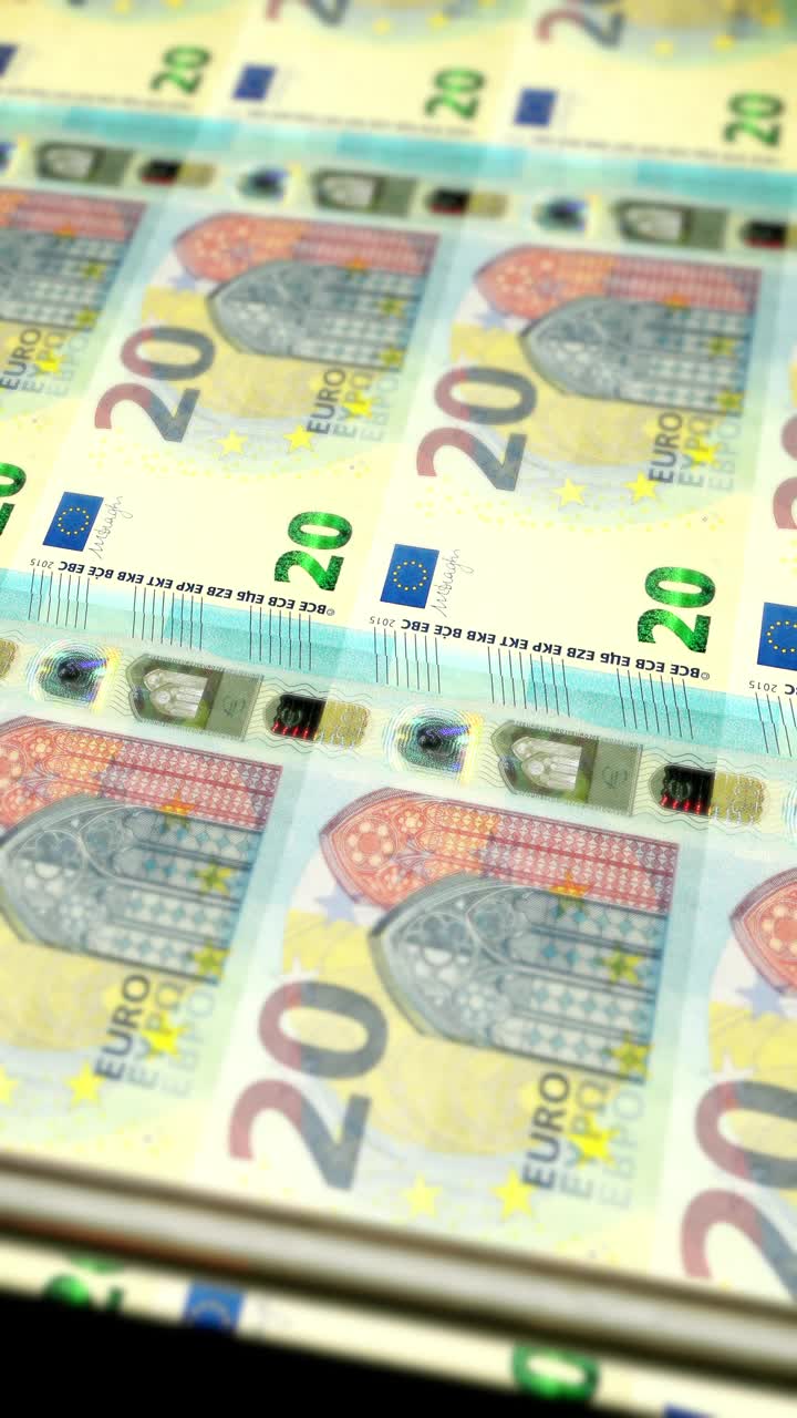 可循环的特写显示20欧元欧元纸币，欧洲中央银行视频素材