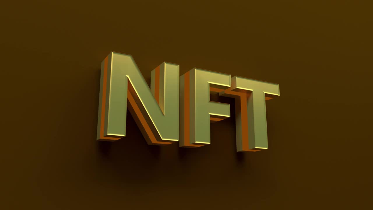 黄金NFT加密艺术货币概念。不可替代的代币，在暗金抽象背景上闪烁。3d渲染无缝循环。视频下载
