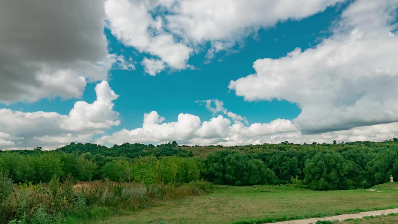 夏季公园的景观与绿树和蓝天拍摄的时间流逝视频下载