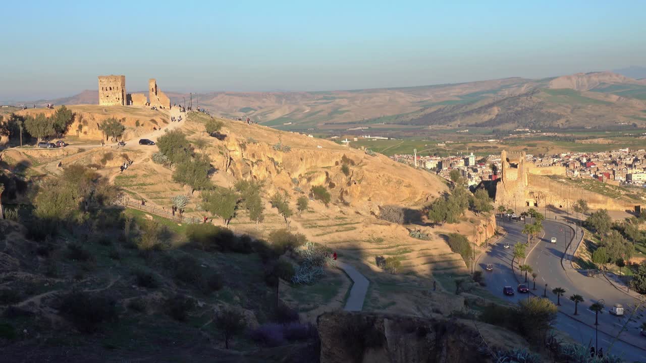日落时分的麦地那全景，摩洛哥视频下载