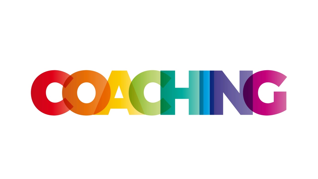 “教练”这个词。动画横幅与文字彩色彩虹。视频下载