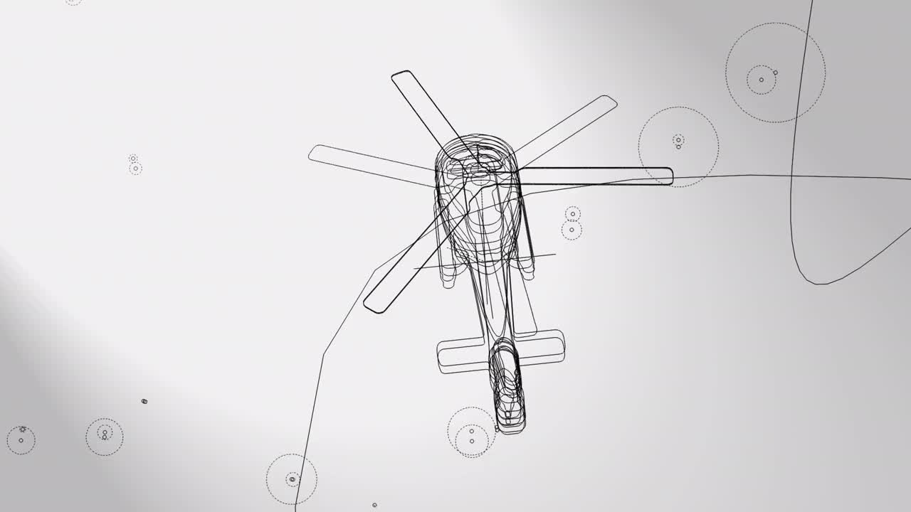 3d动画，一架直升机在天空与粒子流视频下载