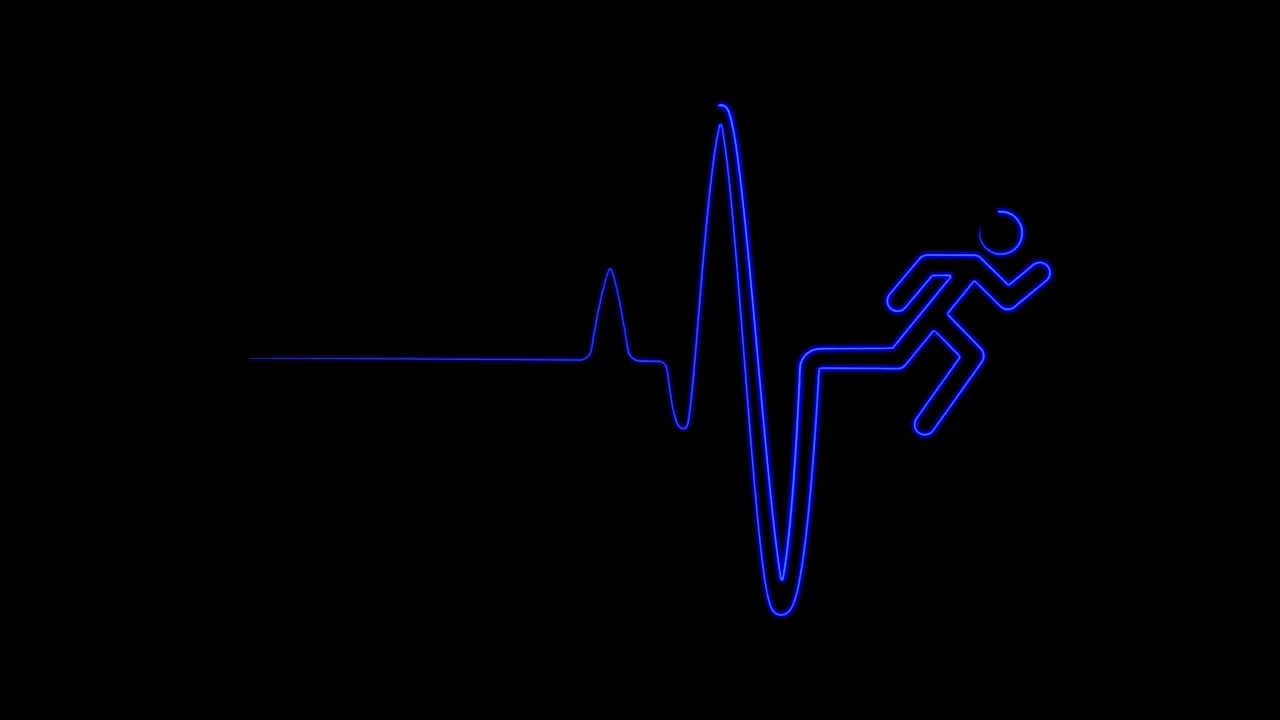 霓虹心跳与运行标志无缝动画。心率医学研究。视频下载
