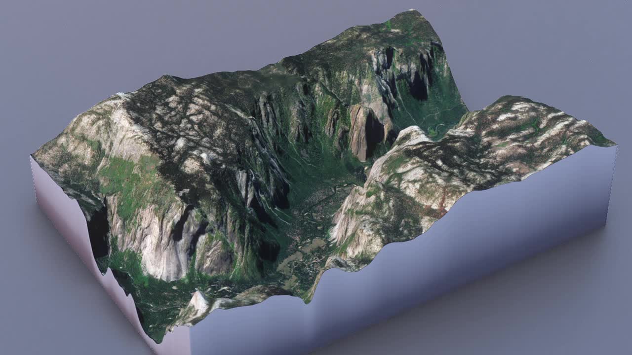 约塞米蒂国家公园，3D切口地形图视频下载