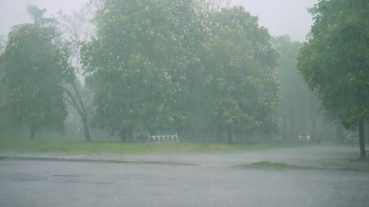 观看一场倾盆大雨车内的雨刷摆动，以干燥挡风玻璃视频下载