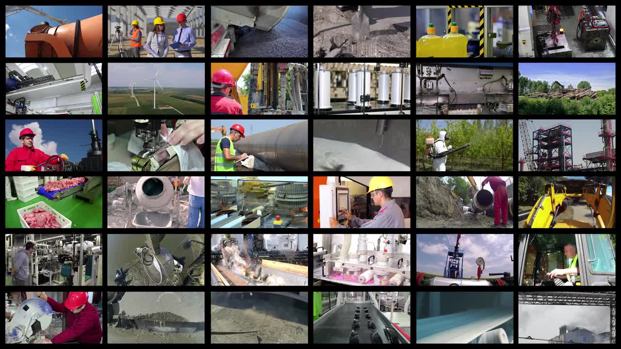 工业生产概念多屏幕视频视频下载