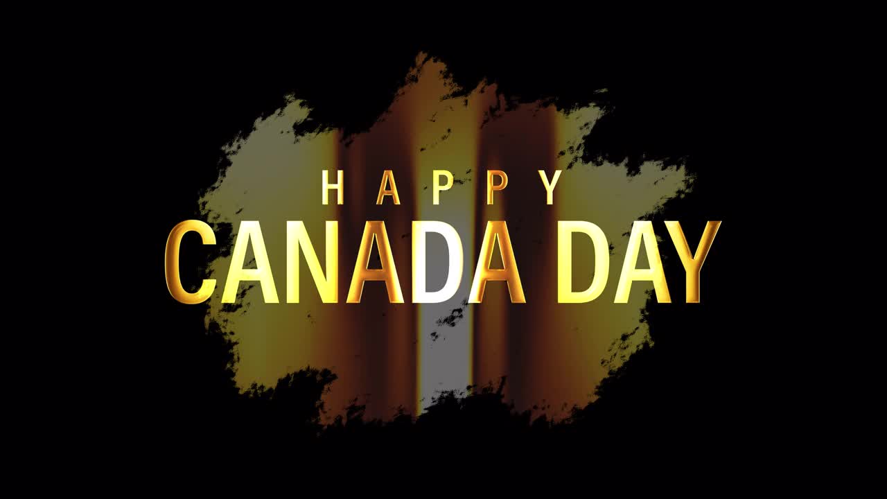 快乐加拿大日金色文字徽章与金色灯光闪烁动画。4K 3D无缝循环Happy Canada Day隔离使用QuickTime Alpha通道ProRes 4444效果元素在VDO上合成。视频下载