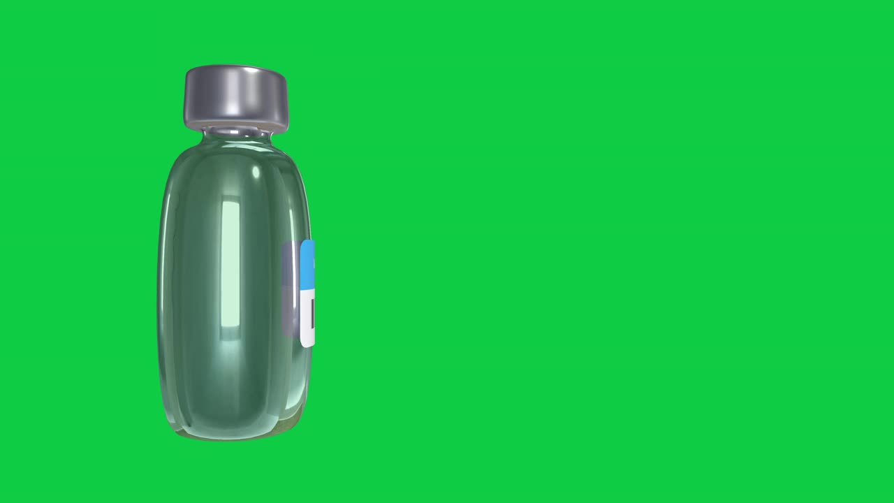 绿色背景，单瓶新冠病毒疫苗4k视频。视频下载