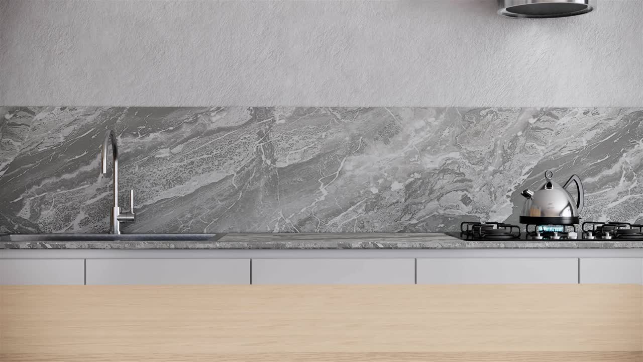 现代斯堪的纳维亚厨房室内设计日式风格3d动画视频4k缩放拍摄视频下载