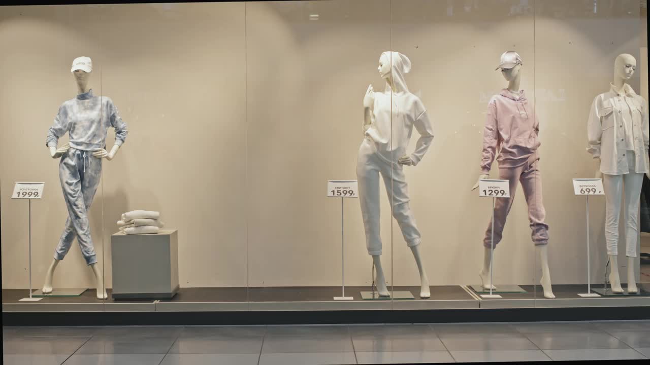 一名男子在购物中心拍摄人体模型视频下载