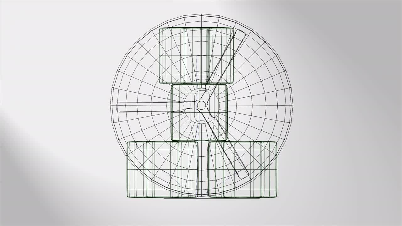 3d动画，灰色背景上有许多立方体的风扇(线框)视频下载