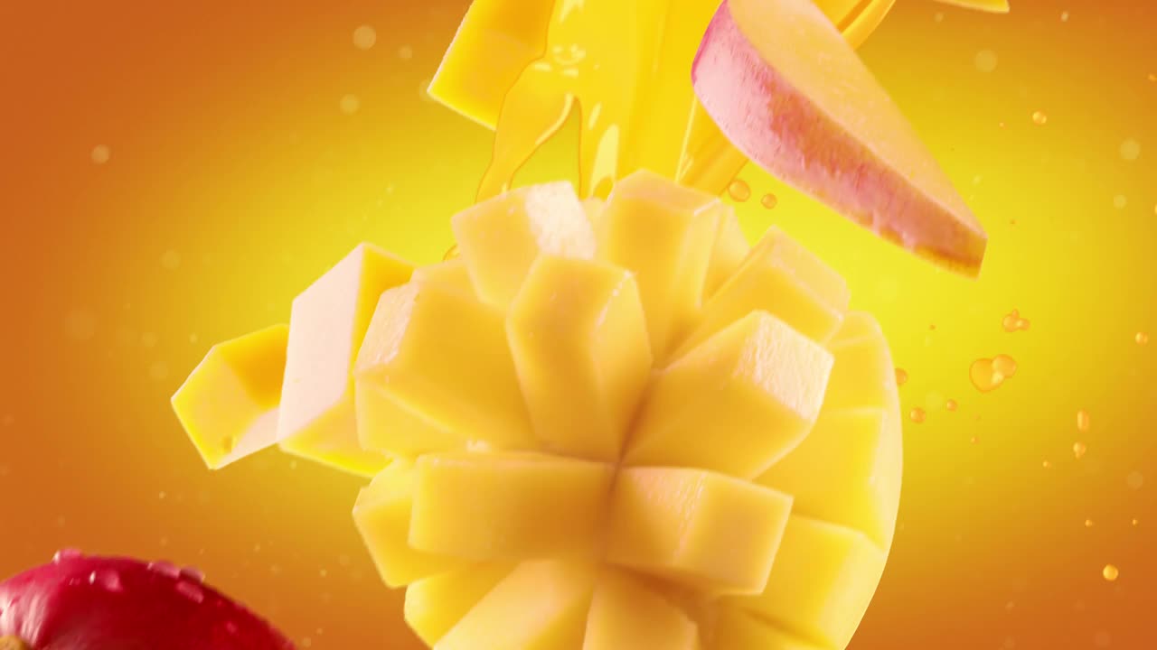 芒果片落在橙色的背景视频下载