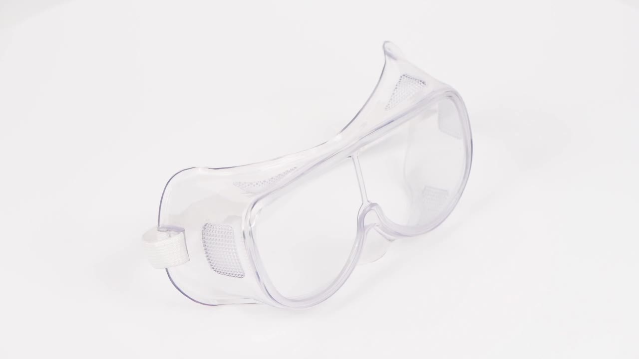 白色塑料防护眼镜，带橡皮筋。视频下载