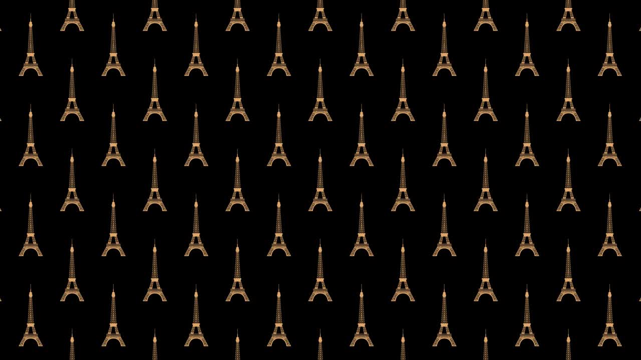 埃菲尔铁塔旋转，循环动画。巴黎的象征，法国。金色的埃菲尔铁塔。水平构图，4k视频质量视频下载