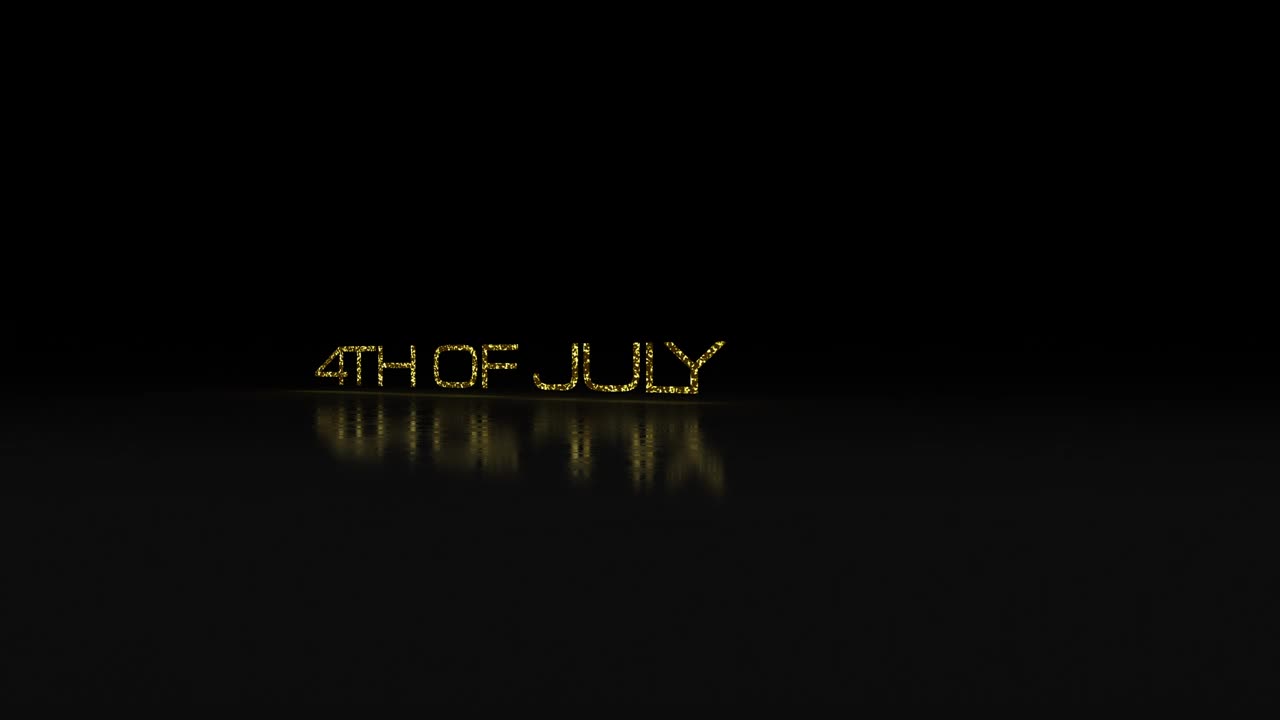 7月4日独立日电影标题预告片活动横幅背景概念。4K 3D渲染与7月4日独立日金色文字glitch过渡效果创意优雅的设计。视频下载