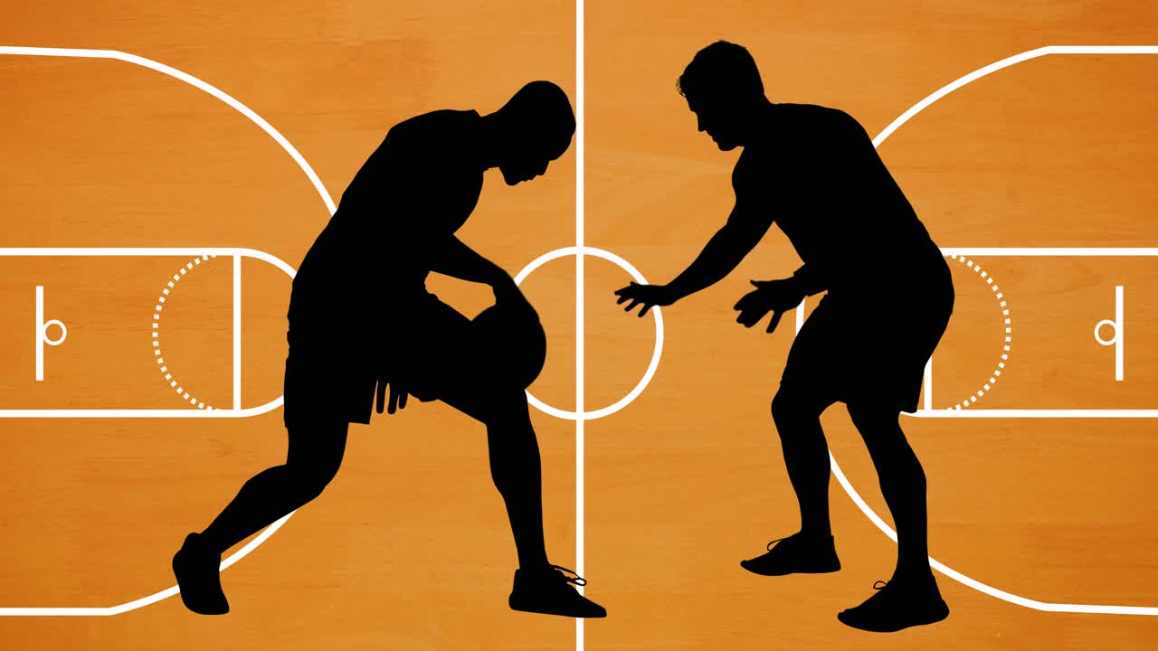 篮球运动员在篮球场上的剪影动画视频下载