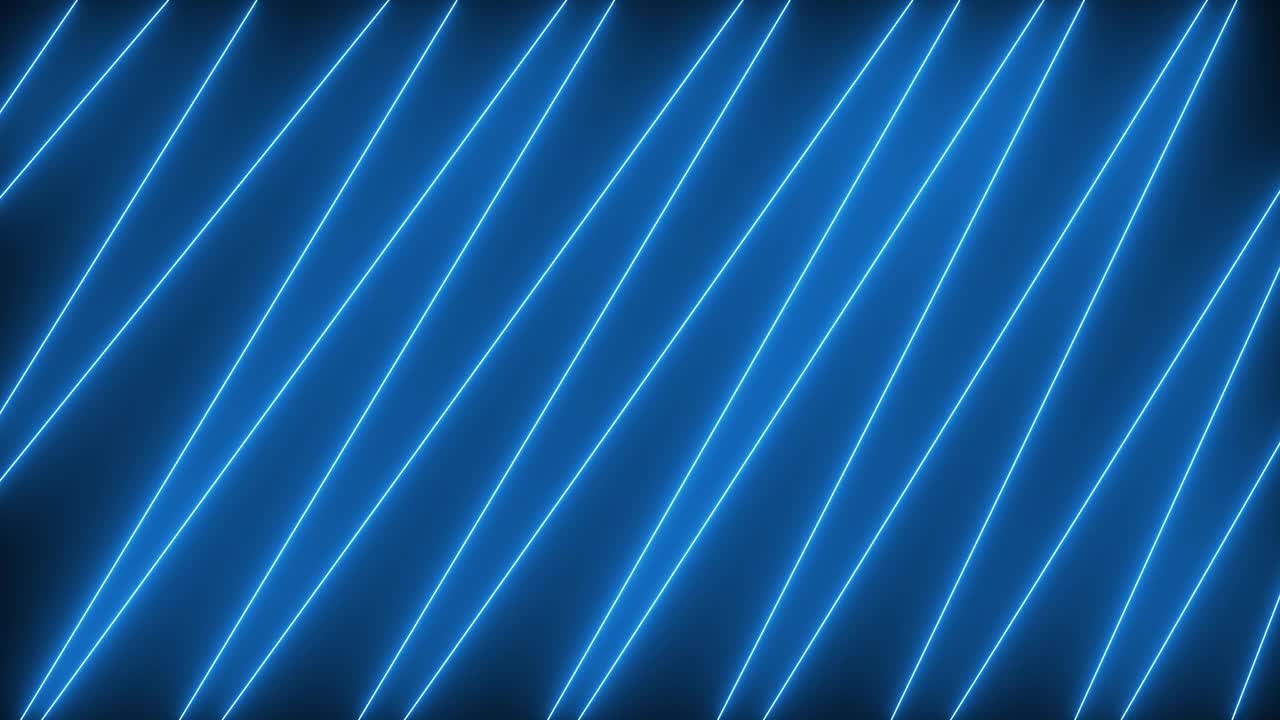 蓝色氖光运动动画。氖光束会交叉，激光会显示。激光束移动。水平构图，4k视频质量视频下载