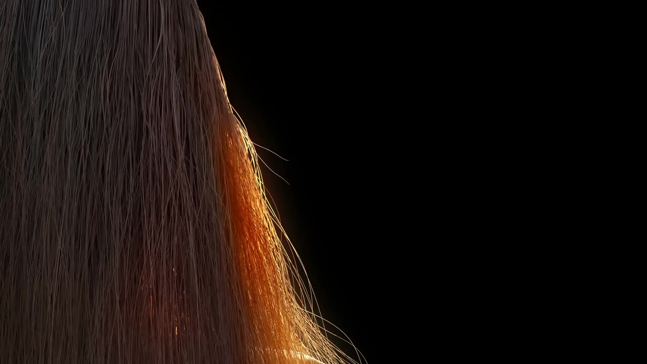 黑色背景上女孩飘动的头发。视频下载