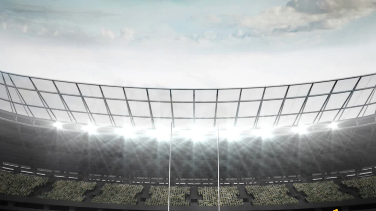 体育场内橄榄球场上裁判手持黄牌的动画视频下载