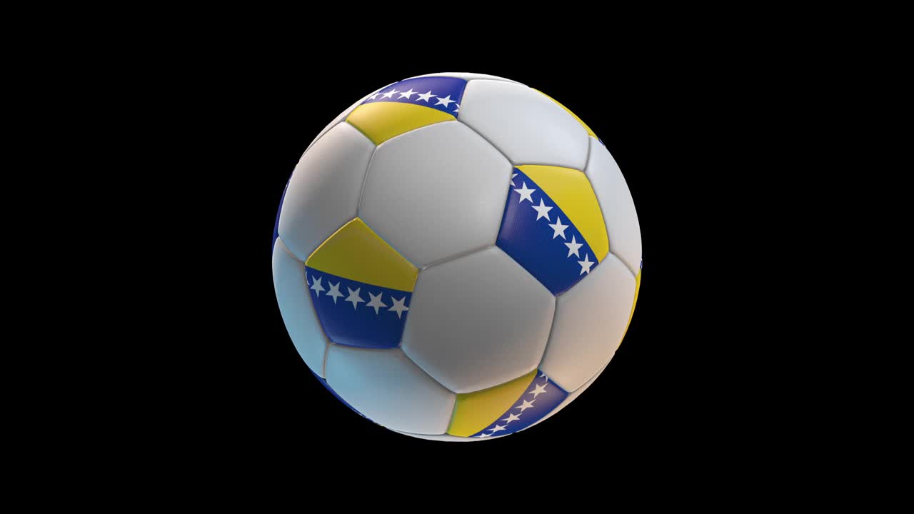 足球旗帜波斯尼亚-黑塞哥维那，在黑色背景环阿尔法。三维渲染视频下载