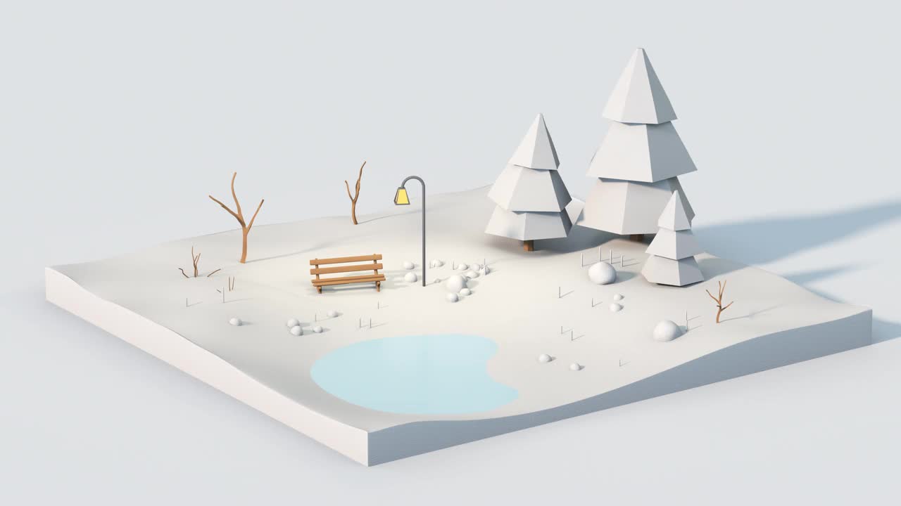 四季公园低多边形场景3D渲染无缝循环动画视频下载