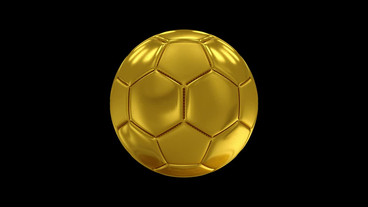 3D金色足球旋转。隔离阿尔法通道无缝循环动画视频下载