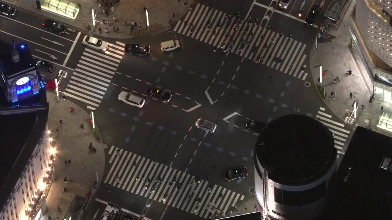 空中，银座4丁目路口晚上，东京，日本视频素材