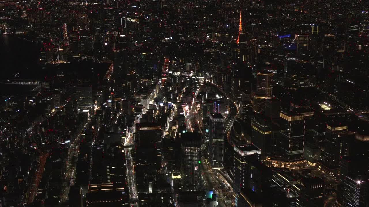 空中，东京车站周围的夜晚，日本视频素材