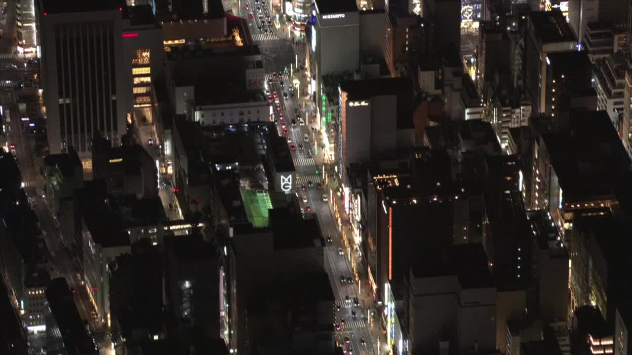 空中，东京银座周围的夜晚，日本视频素材