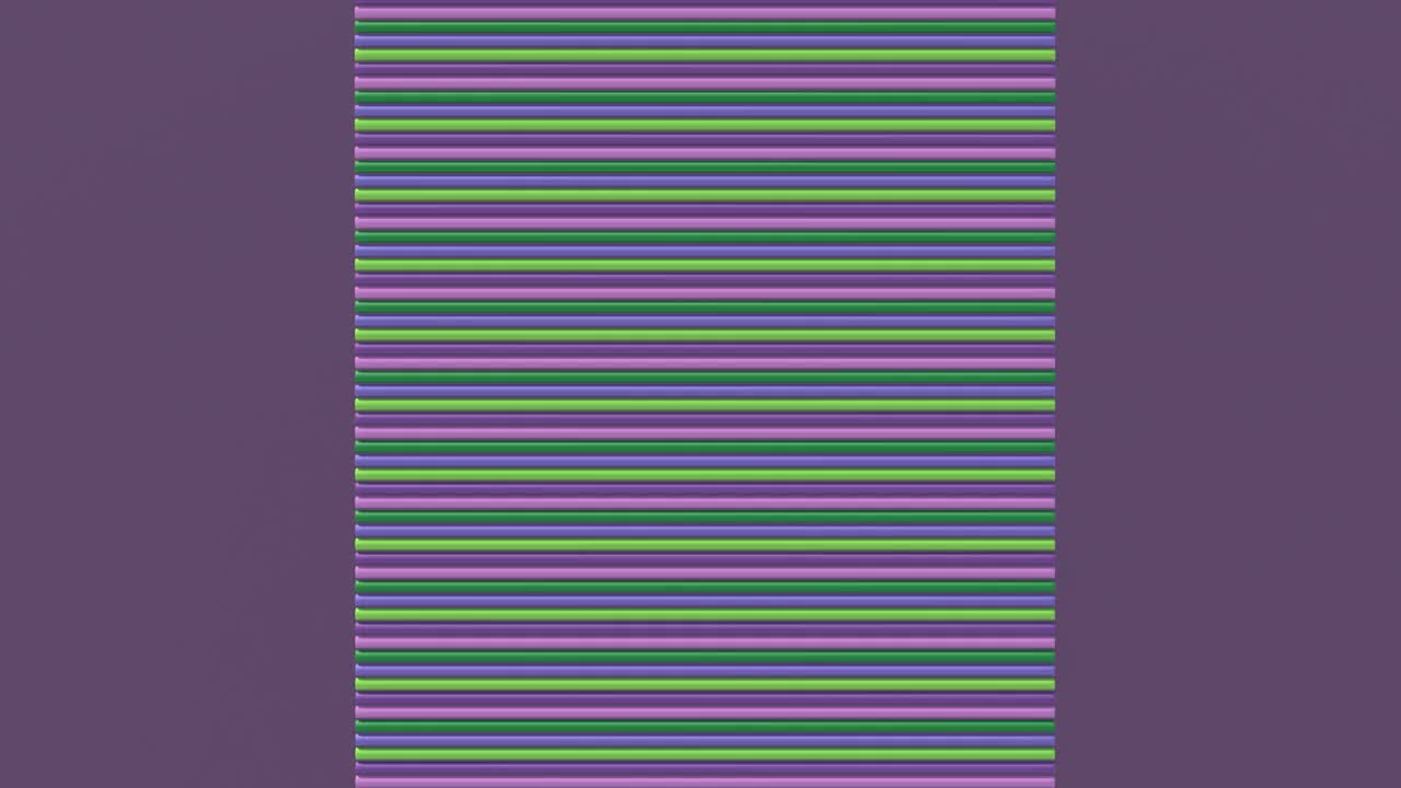 粉红色，紫色，绿色，蓝色圆筒旋转。紫色的背景。抽象动画，3d渲染。视频下载