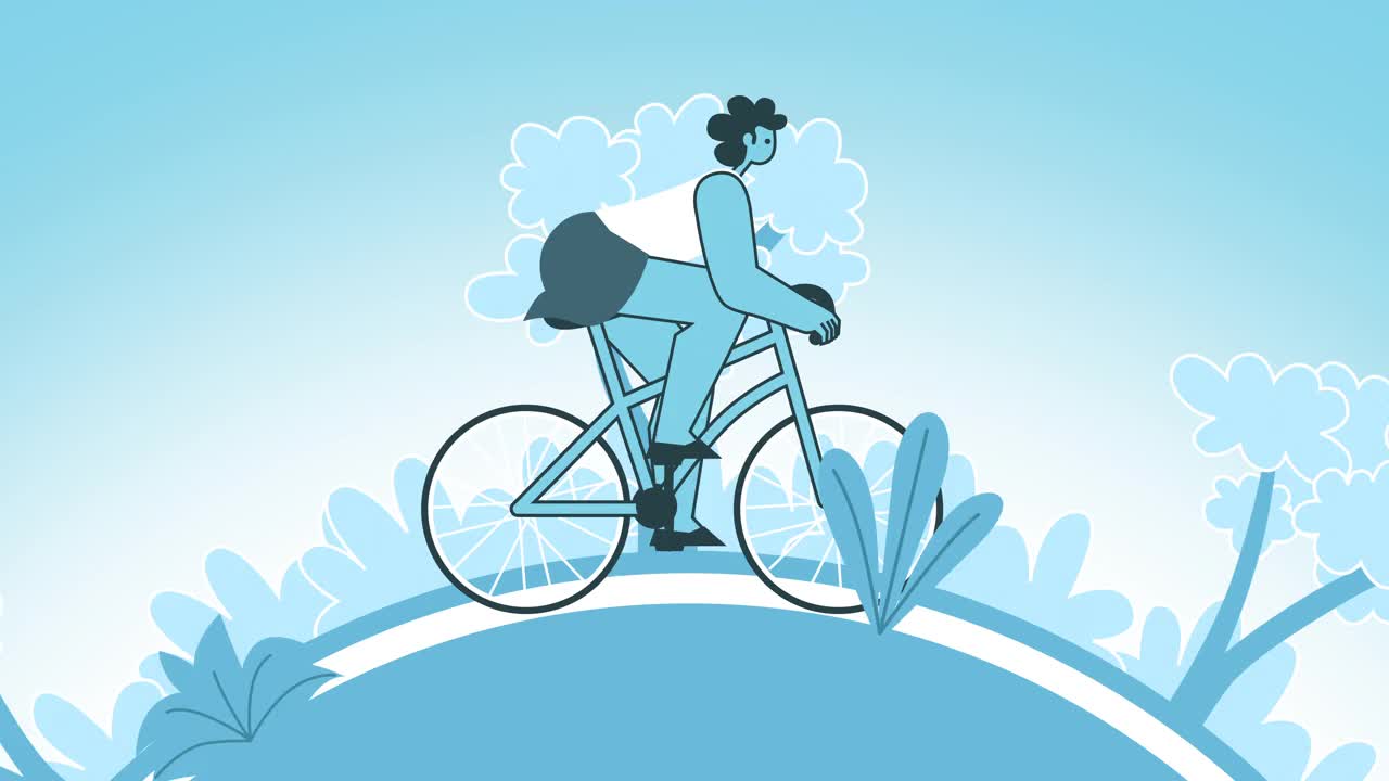 自行车速度骑平面平面设计女人卡通人物循环二维动画视频下载