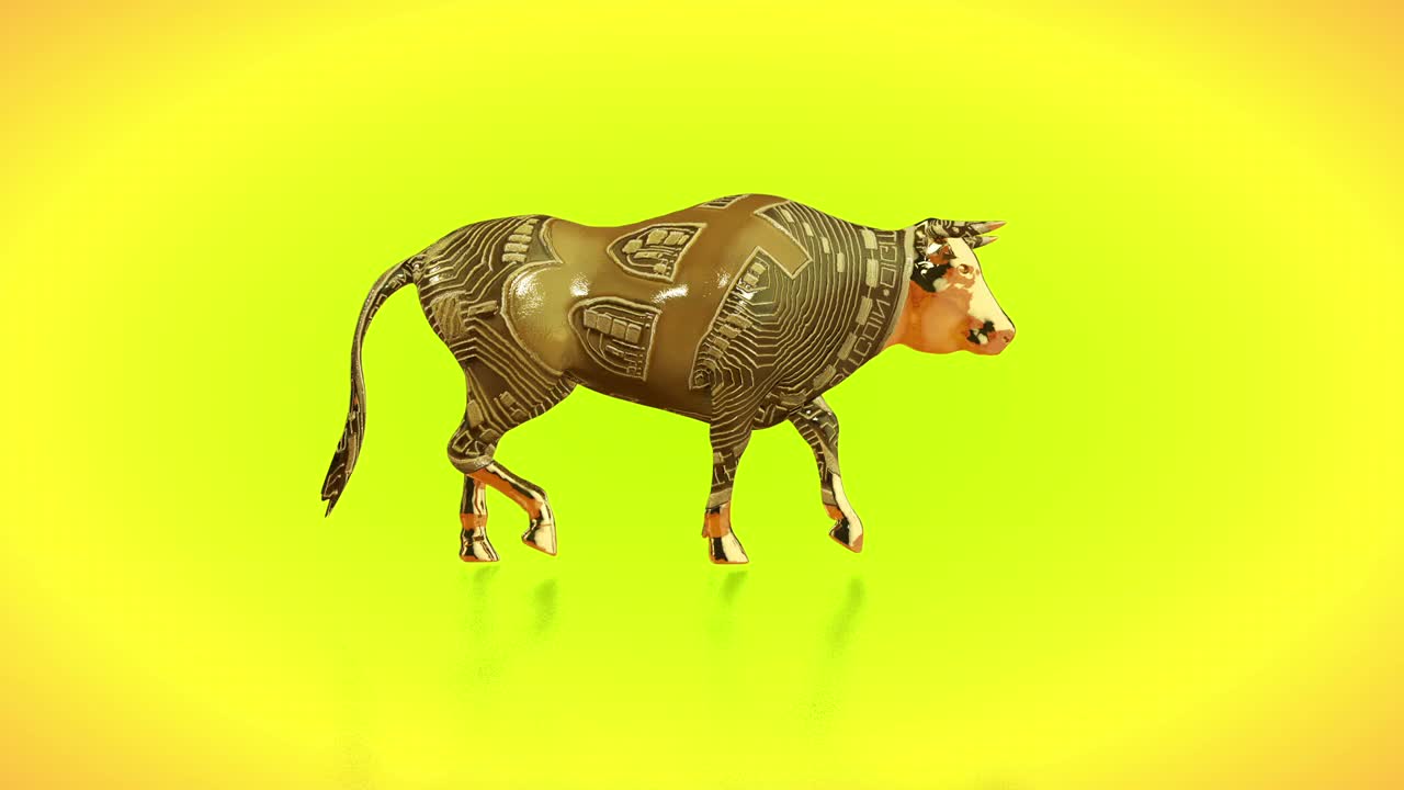 3D行走公牛象征着Bullrun加密市场，循环，对抗白色视频下载