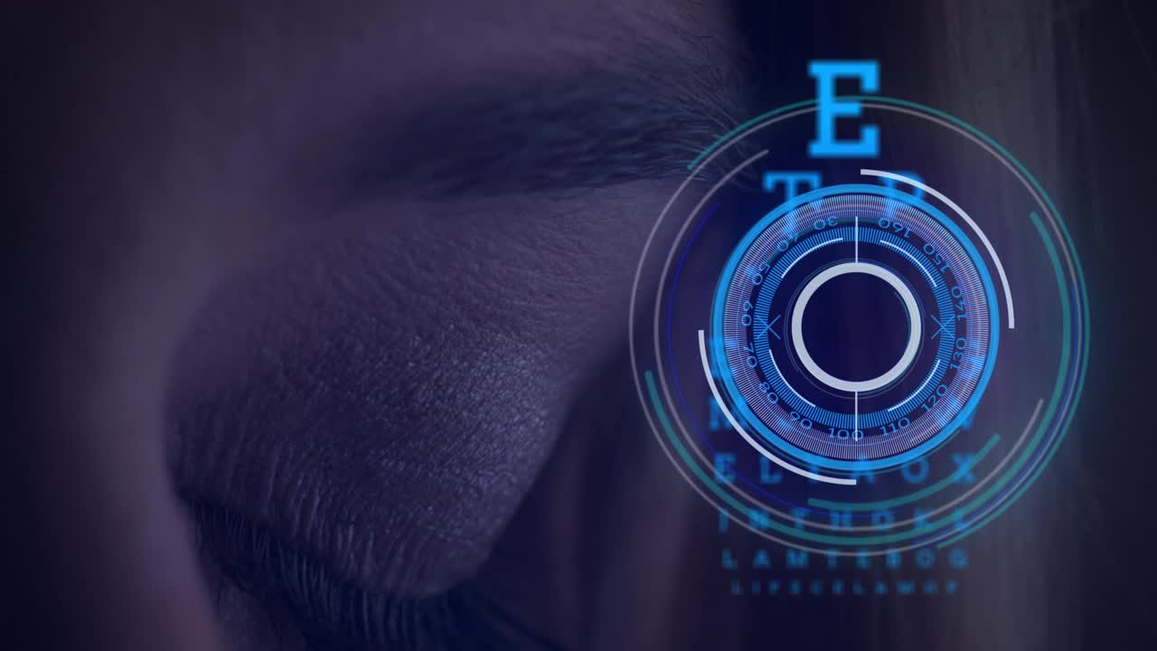 动画的范围扫描和眼睛测试字母在女人的眼睛视频下载