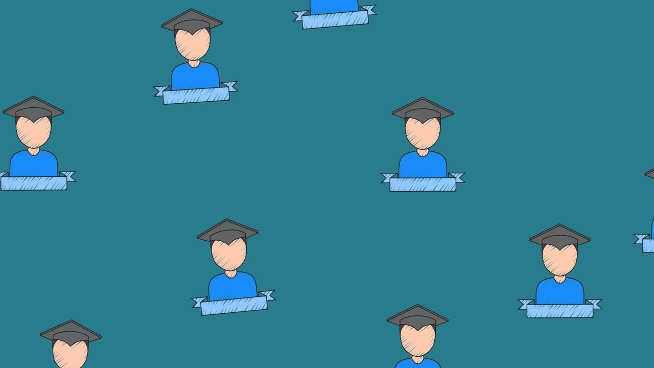 动画重复学生图标移动在中蓝色背景视频下载