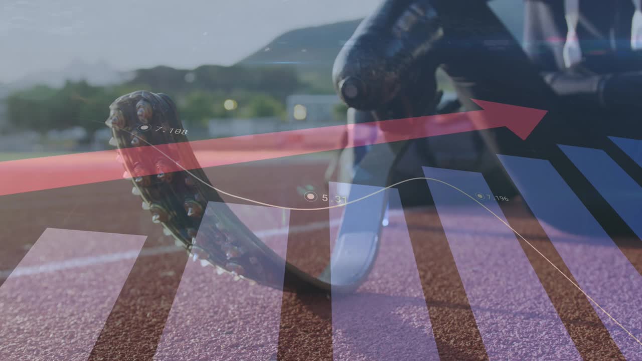 在跑道上用箭头指示残疾男子运动员的统计数字动画视频下载