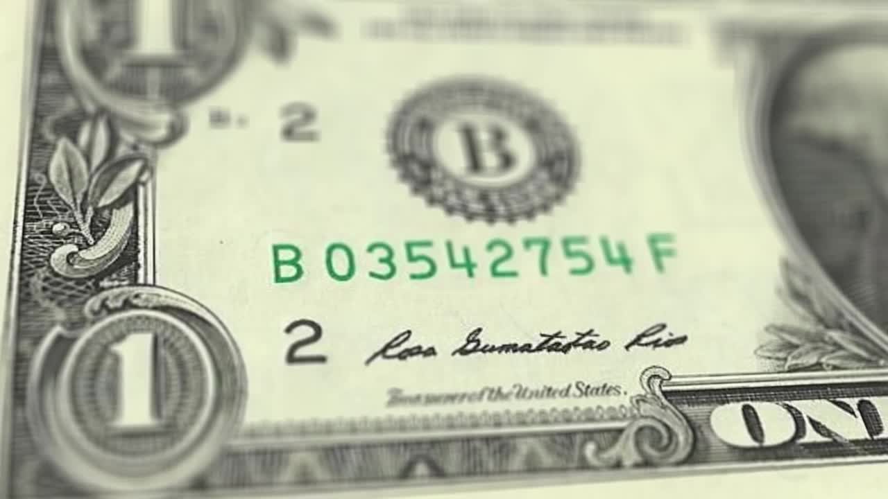 美元一美元纸币特写细节-特写细节的美国一美元纸币-正面1美元纸币的美国货币视频下载
