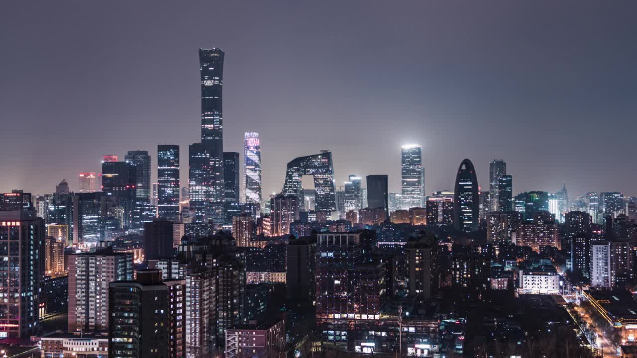 T/L鸟瞰图北京天际线和市中心在晚上/北京，中国视频下载