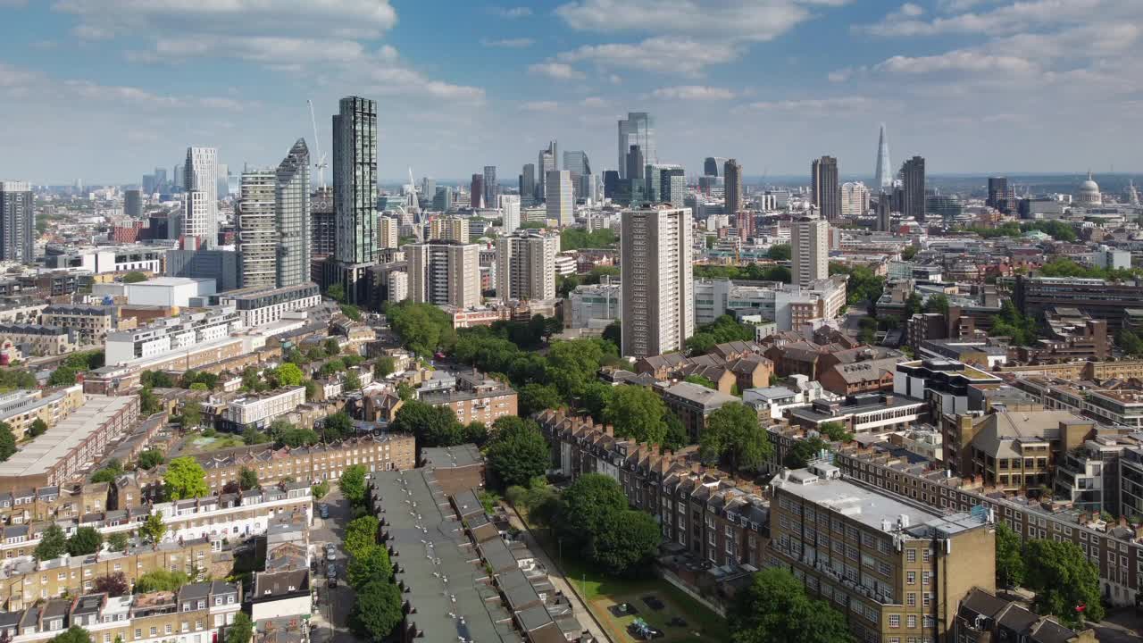 俯瞰伦敦的鸟瞰图，从伊斯灵顿的露台房子往东南看视频下载
