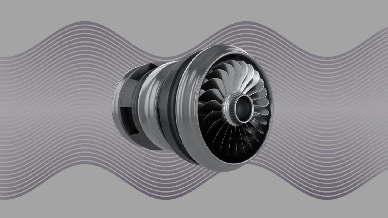 在灰色上移动的细波动力学灰色线上旋转的孤立喷气发动机的动画视频下载