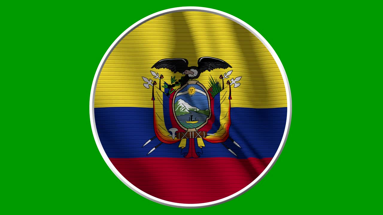 厄瓜多尔圆形旗环-逼真的4K旗在风中飘扬视频下载