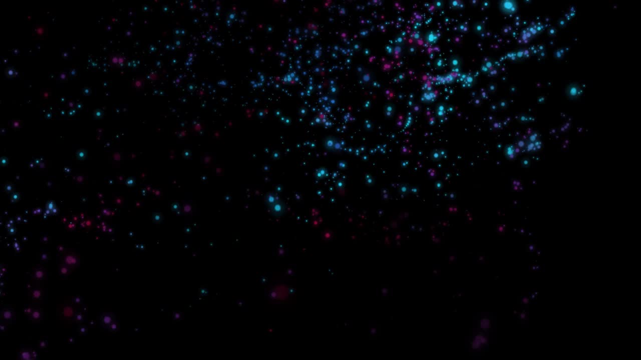 摘要粒子飞行。散景效果。各种颜色的粒子在黑色背景上飞舞。水平构图，4k视频质量视频下载