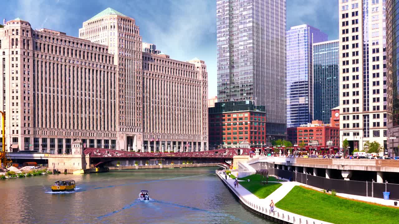 芝加哥。豪华住宅小区。现代金融大厦。视频素材