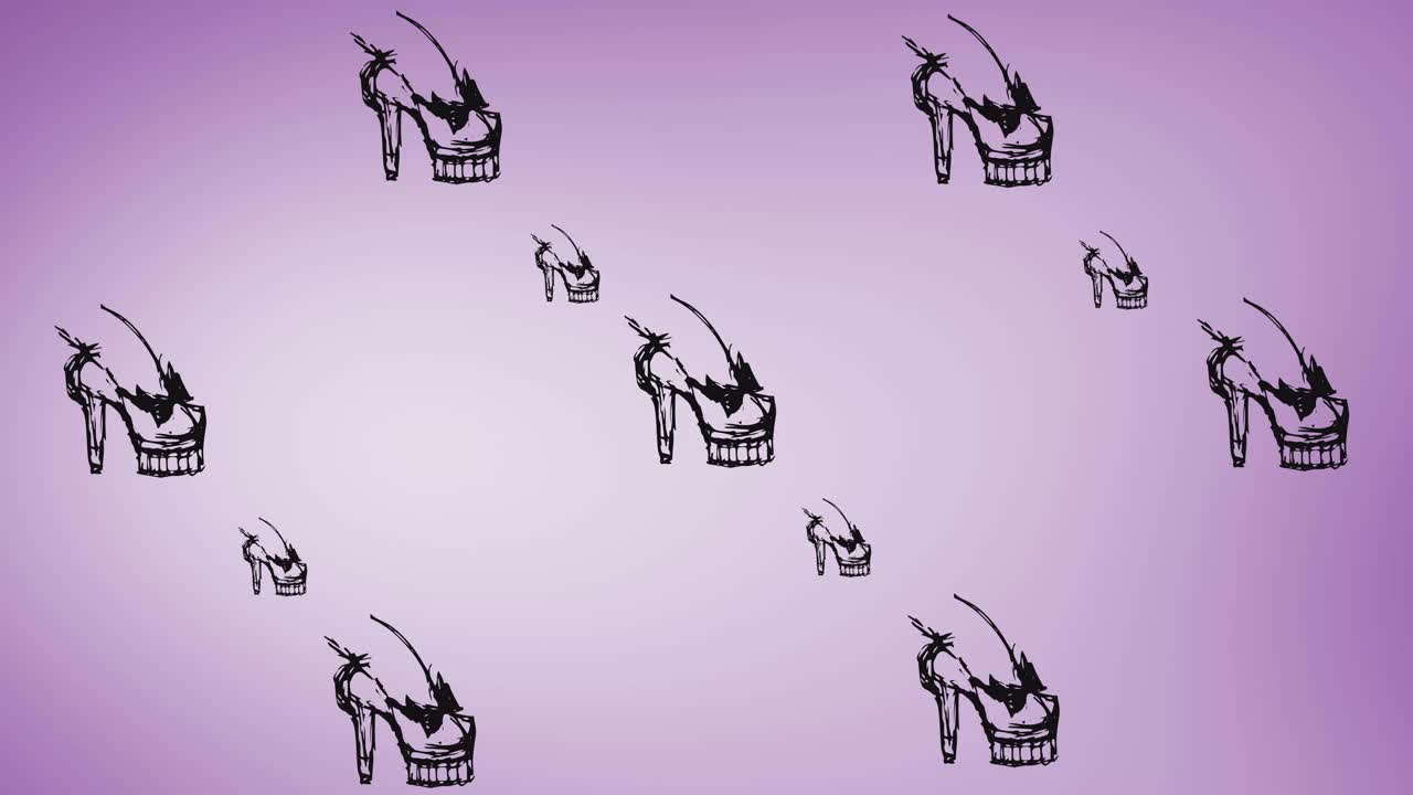 动画高跟鞋重复在紫色的背景视频素材