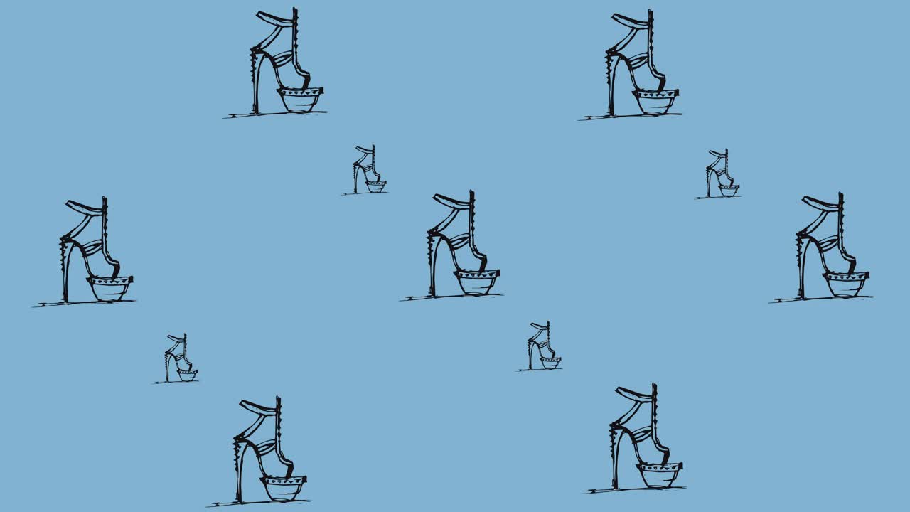 动画高跟鞋重复在蓝色背景视频素材